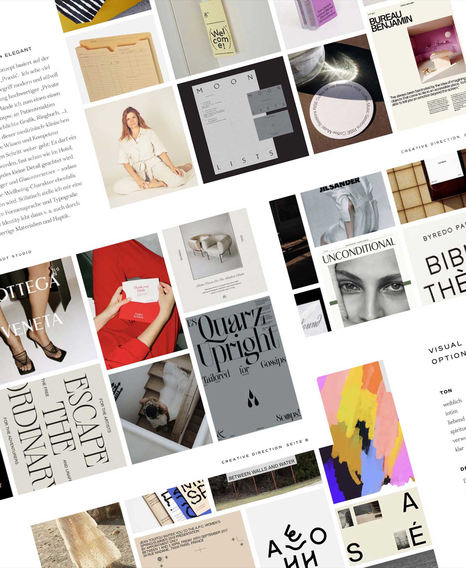 Moodboards and creative direction for personal brand identities with curated colors, graphic vibe, and style references