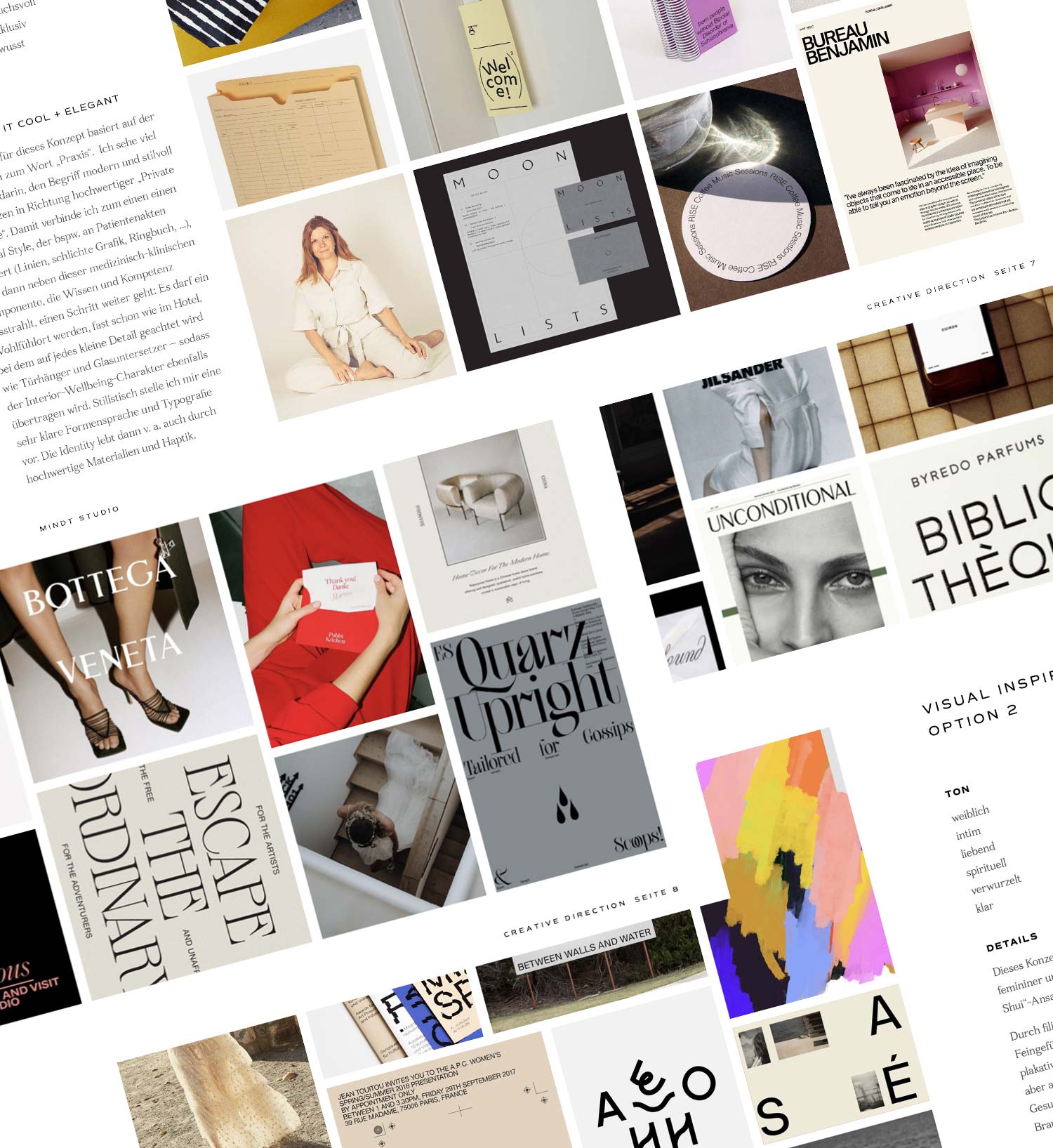 Moodboards and creative direction for personal brand identities with curated colors, graphic vibe, and style references