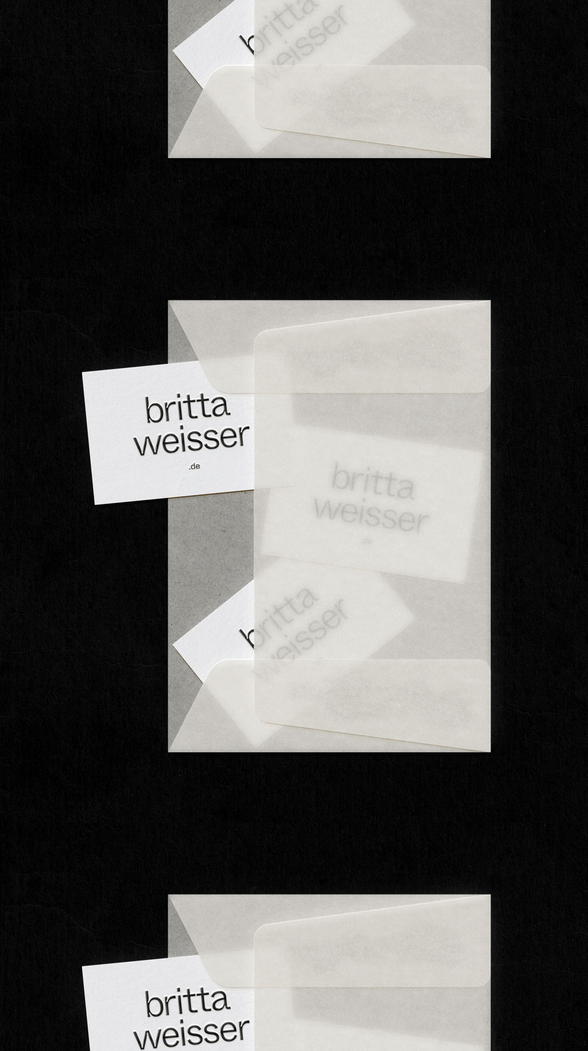 Personal branding design for interior designer and architect Britta Weißer featuring type selection, color palette, paper and print finishing