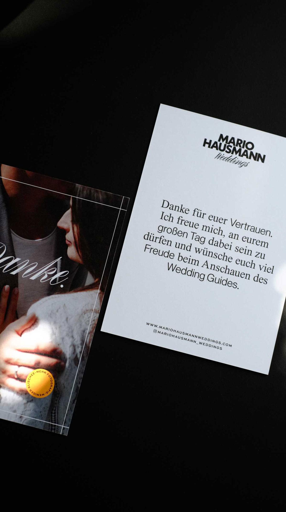 Personal branding design for Mario Hausmann (wedding photography) featuring wordmark, color palette, and visual identity elements