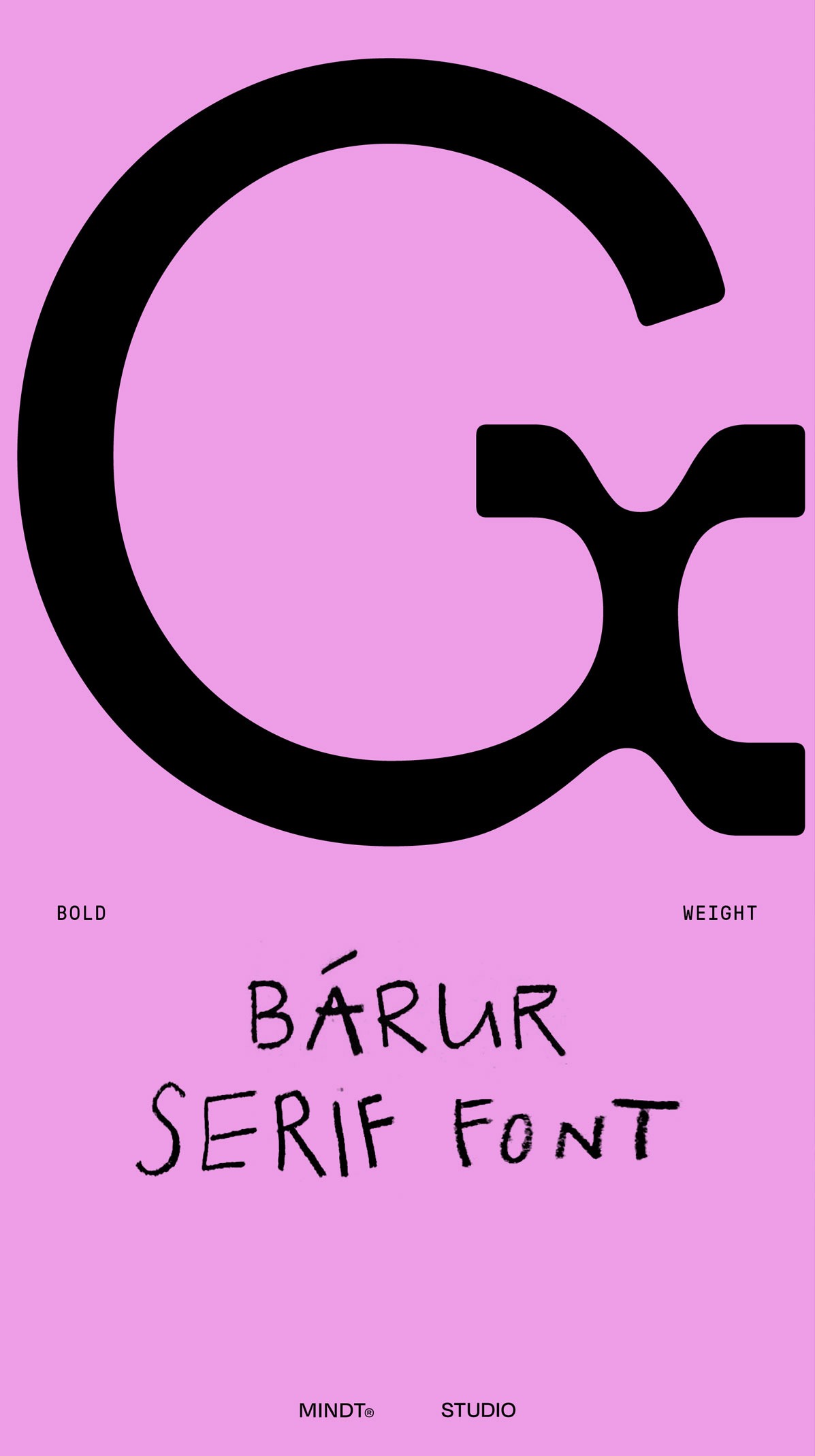 The uppercase G in Bárur Bold, a wavy display serif typeface with rounded, organic letterforms.